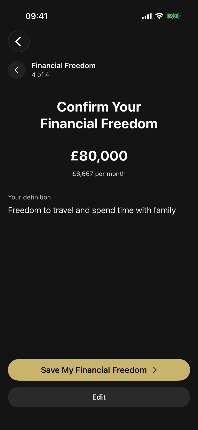Luxi confirming a personal financial freedom number