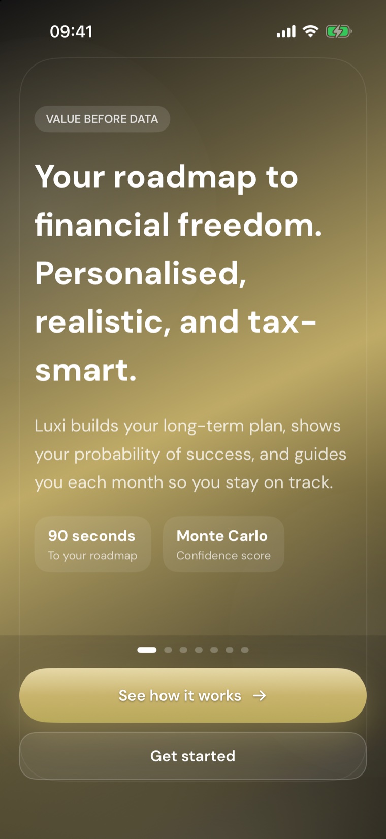 Luxi onboarding promise screen